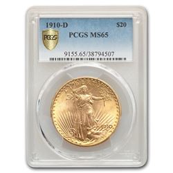 1910-D $20 Saint-Gaudens Gold Double Eagle MS-65 PCGS