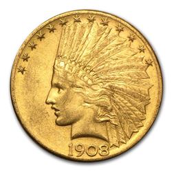 1908-D $10 Indian Gold Eagle With Motto AU