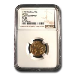 1789-97 Venice Gold Zecchino Ducat Ludovico Manin MS-63 NGC