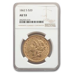 1862-S $20 Liberty Gold Double Eagle AU-53 NGC