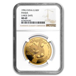 1996 China 1 oz Gold Panda Large Date MS-69 NGC