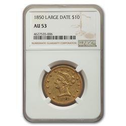1850 $10 Liberty Gold Eagle AU-53 NGC (Large Date)