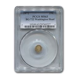 1872 Washington Head Octagonal 25¢ Gold MS-63 PCGS (BG-722)