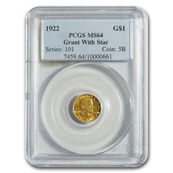 1922 Gold $1.00 Grant w/Star MS-64 PCGS