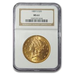 1889-S $20 Liberty Gold Double Eagle MS-61 NGC