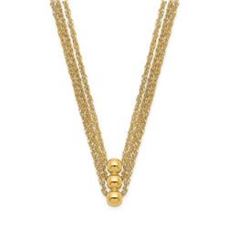 14k Yellow Gold 3 Strand Beaded Necklace - 17 in.