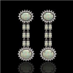 12.99 ctw Opal & Diamond Halo Earrings 10K Yellow Gold