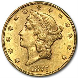 1877 $20 Liberty Gold Double Eagle AU