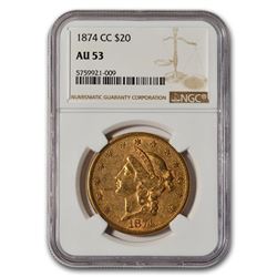 1874-CC $20 Liberty Gold Double Eagle AU-53 NGC