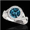 Image 1 : 1.81 ctw Intense Blue Diamond Art Deco 3 Stone Ring 18K White Gold