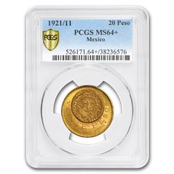 1921/11 Mexico Gold 20 Pesos MS-64+ PCGS