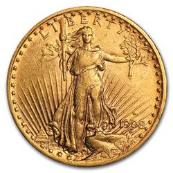 1908-D $20 Saint-Gaudens Gold Double Eagle w/Motto XF