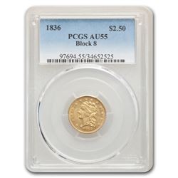 1836 $2.50 Gold Classic Head Quarter Eagle AU-55 PCGS (Block 8)