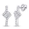 Image 1 : 10kt White Gold Round Pave-set Diamond Square Kite Cluster Earrings 1/5 Cttw