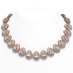 90.5 ctw Aquamarine & Diamond Necklace 14K Yellow Gold