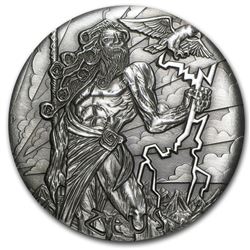 2014 Tuvalu 2 oz Silver Gods of Olympus Zeus BU (HR\, Antiqued)