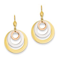 14k Gold Tri-color Circle Leverback Dangle Earrings