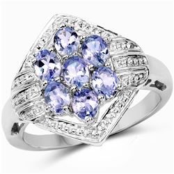1.79 ctw Genuine Blue Sapphire and White Topaz .925 Sterling Silver Ring