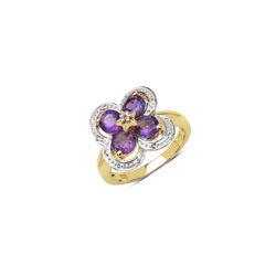 14K Rose Gold Plated 3.67 ctw Genuine Amethyst and White Topaz .925 Sterling Silver Ring