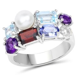 14K Gold Plated 5.10 ct. t.w. Glass Filled Ruby and White Topaz Ring in Sterling Silver