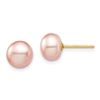 Image 1 : 14k Yellow Gold Pink Button Pearl Stud Post Earrings - 7-8 mm