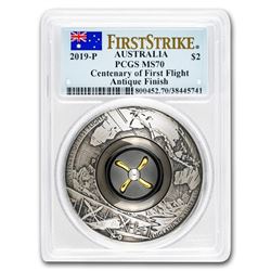 2019 Australia 2 oz Silver 100th Ann of First Flight MS-70 PCGS