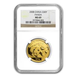 2008 China 1/10 oz Gold Panda MS-69 NGC