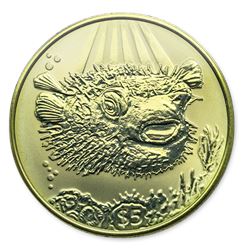 2019 British Virgin Islands Yellow Titanium $5 Porcupine Fish