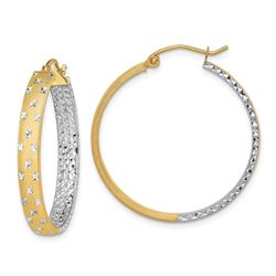 14k with Rhodium Diamond-cut Two-Tone Hoop Earrings - 38 mm