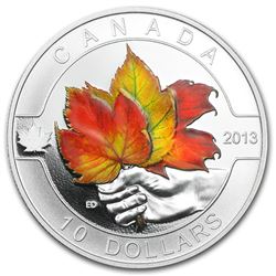 2013 Canada 1/2 oz Silver $10 Maple Leaf Painted (w/Box & COA)