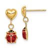 Image 1 : 14k Heart & Enameled Ladybug Dangle Post Earrings - 49 mm