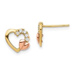 14k Two-Tone Cubic Zirconia Heart Post Earrings