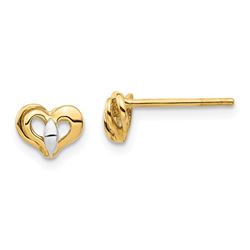14k Yellow Gold & White Rhodium Heart Post Earrings
