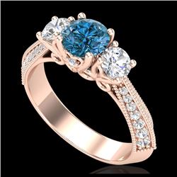 2.51 ctw Fancy Black Diamond Art Deco 3 Stone Ring 18K White Gold