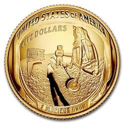 2019-W Gold $5 Apollo 11 50th Anniversary Proof (Box & COA)