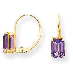 14k 7x5 mm Emerald Cut Amethyst Leverback Earrings