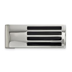 Stainless Steel Polished/Brushed Black Enamel Money Clip