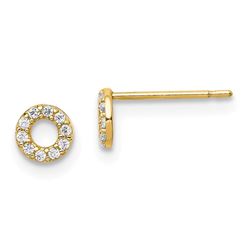 14k Yellow Gold Circle Cubic Zirconia Post Earrings
