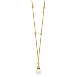 14k Yellow Gold Beaded Chain w/5 mm FW Pearl Necklace - 18 in.