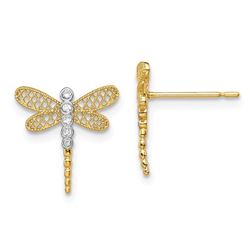 14k Dragonfly Cubic Zirconia Stud Earrings - 42 mm