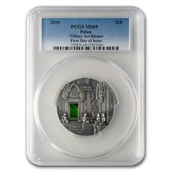 2019 Palau 2 oz Antique Silver Tiffany Art Khmer MS-69 PCGS