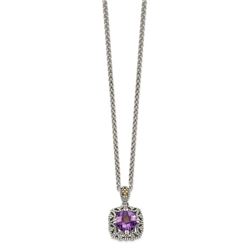 Sterling Silver w/14K Accent Antiqued Amethyst Necklace