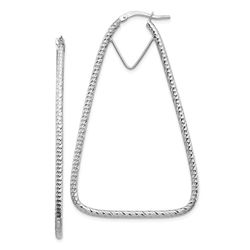 14k White Gold Diamond-cut Triangle Hoop Earrings - 2x35 mm