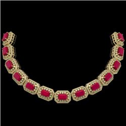 73.44 ctw Garnet & Diamond Halo Necklace 10K Yellow Gold