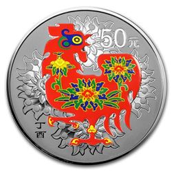 2017 China 5 oz Silver Rooster PF (Colorized\, w/Box & COA)