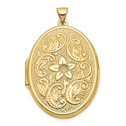 14k Yellow Gold Oval Flower With Scrolls Locket - 32 mm