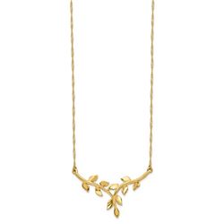 14k Yellow Gold Polished Leaf Necklace - 17 in.