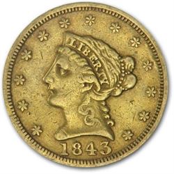1843 $2.50 Liberty Gold Quarter Eagle XF
