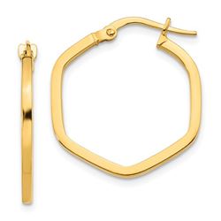 14k Yellow Gold Hexagon Hoop Earrings - 2x2 mm