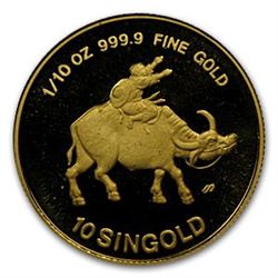 1985 Singapore 1/10 oz Proof Gold 10 Singold Year of the Ox